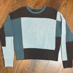 360 Cashmere Blue and Brown Colorblock Sweater. Size S